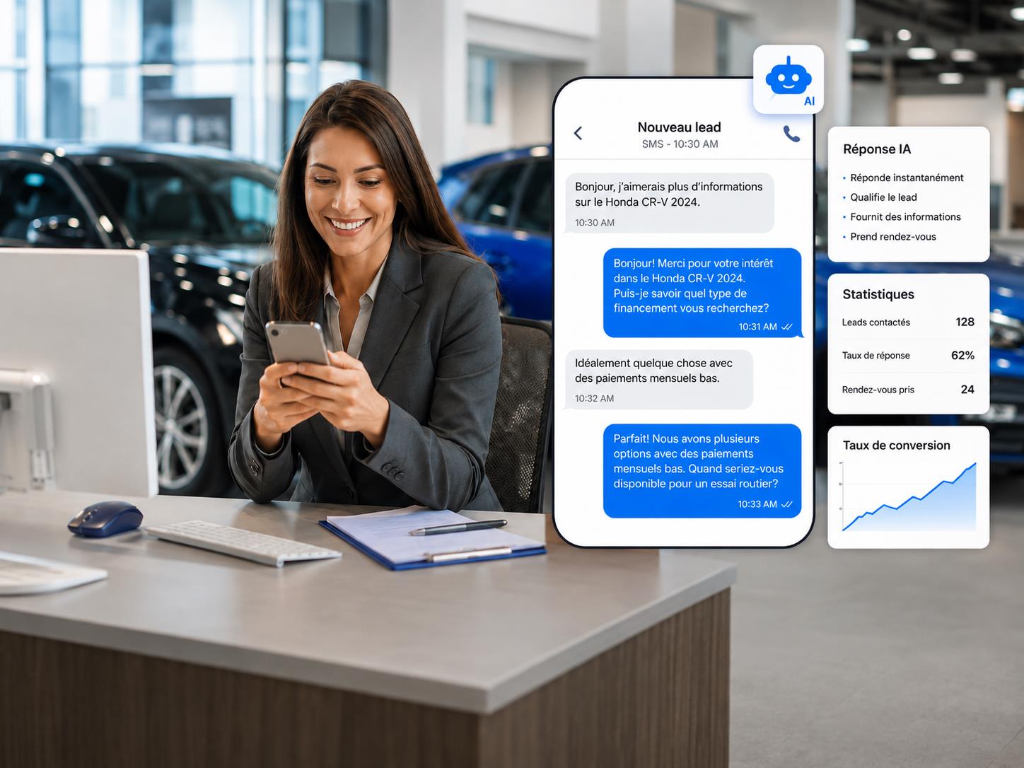 outil de suivi SMS IA pour concessionnaires automobiles